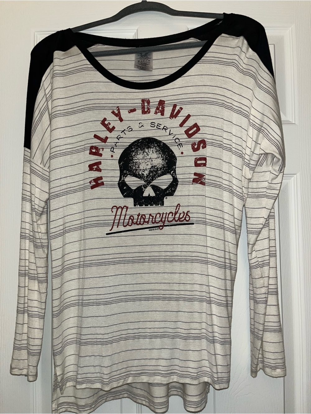 Harley-Davidson Black & White Striped Raglan Shirt with Logo Tag